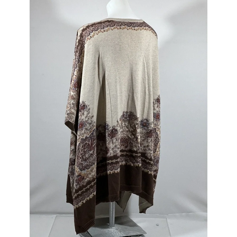 Liz Claiborne Poncho Wrap Womens L XL Cotton‎ Print Open Cape Shawl